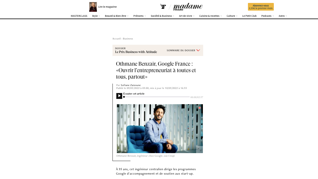 Othmane Benzair, Google France : «Ouvrir l’entrepreneuriat à toutes et tous, partout»