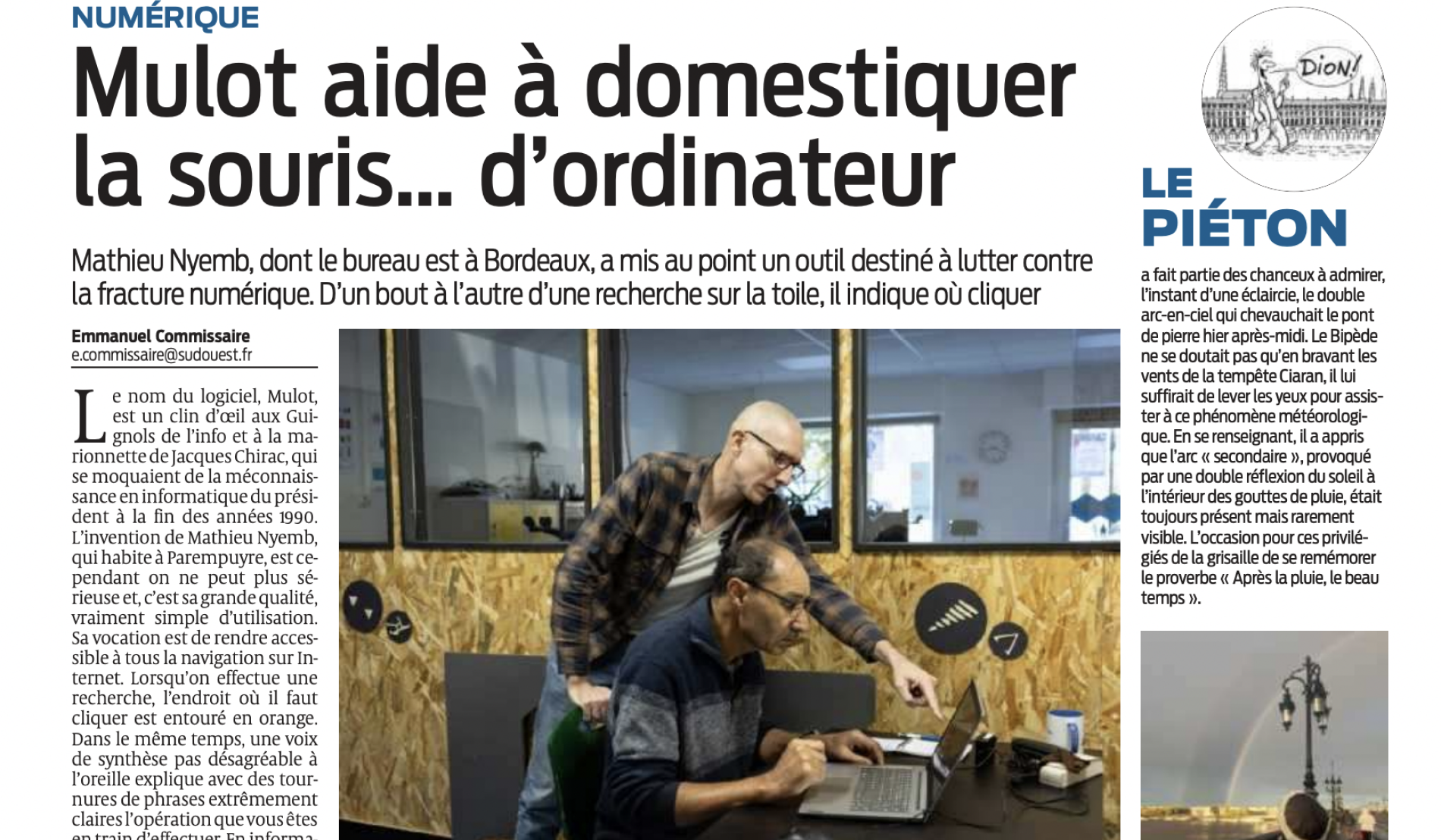 Sud Ouest : "Mulot aide à domestiquer la souris… d’ordinateur"